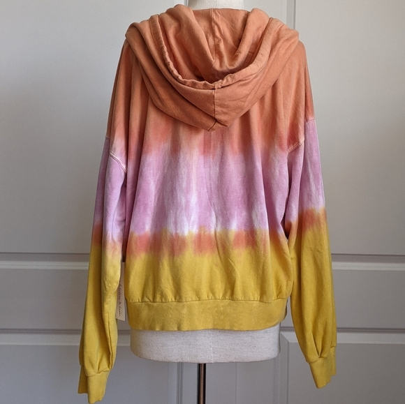 Young Fabulous & Broke Pullover Hooded Cowl  Pockets Tie Dye Orange Pink L NWT - Picture 7 of 16